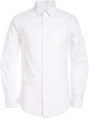 Calvin Klein Boy's Long Sleeve Patterned Dress Shirt, Button-down Style With Cuffs & Shirttail Hem