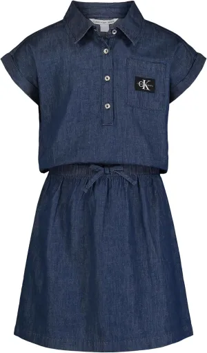 Calvin Klein Girls' Short Sleeve Chambray Denim Shirt Dress