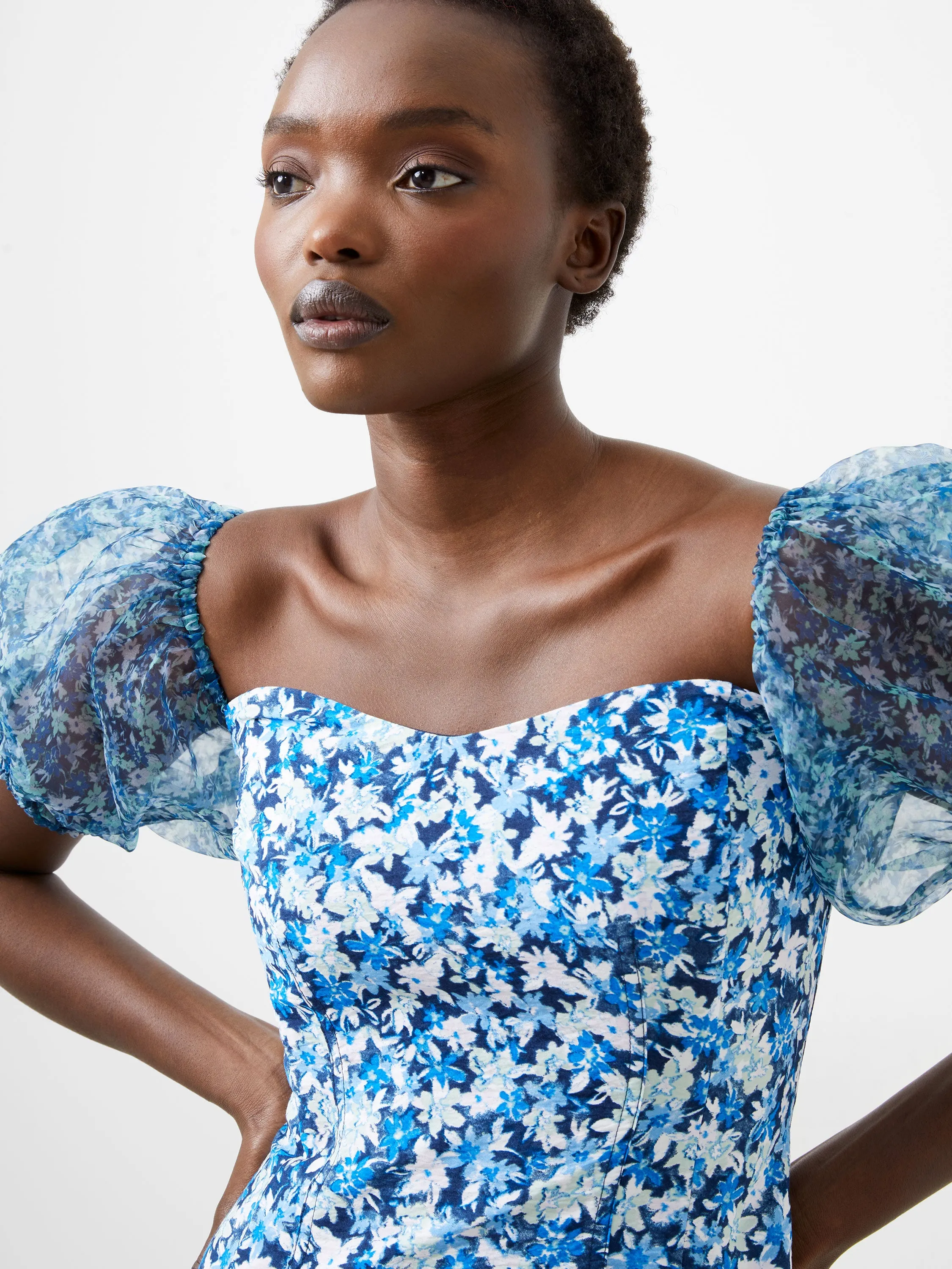 Clara Textured Puff Sleeve Dress