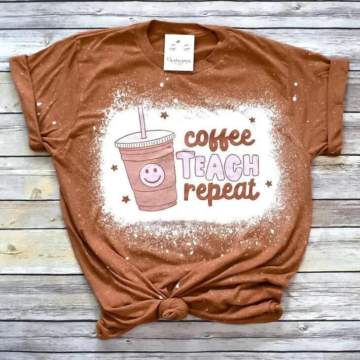 Coffee Teach Repeat Bleached Graphic Tee Shirt