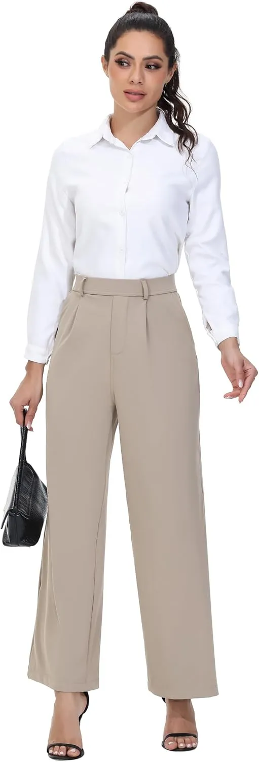 Comfy Dress Pants Women Work Office Business Casual Lounge Straight Leg Trousers with Pockets Yoga Trendy Slacks