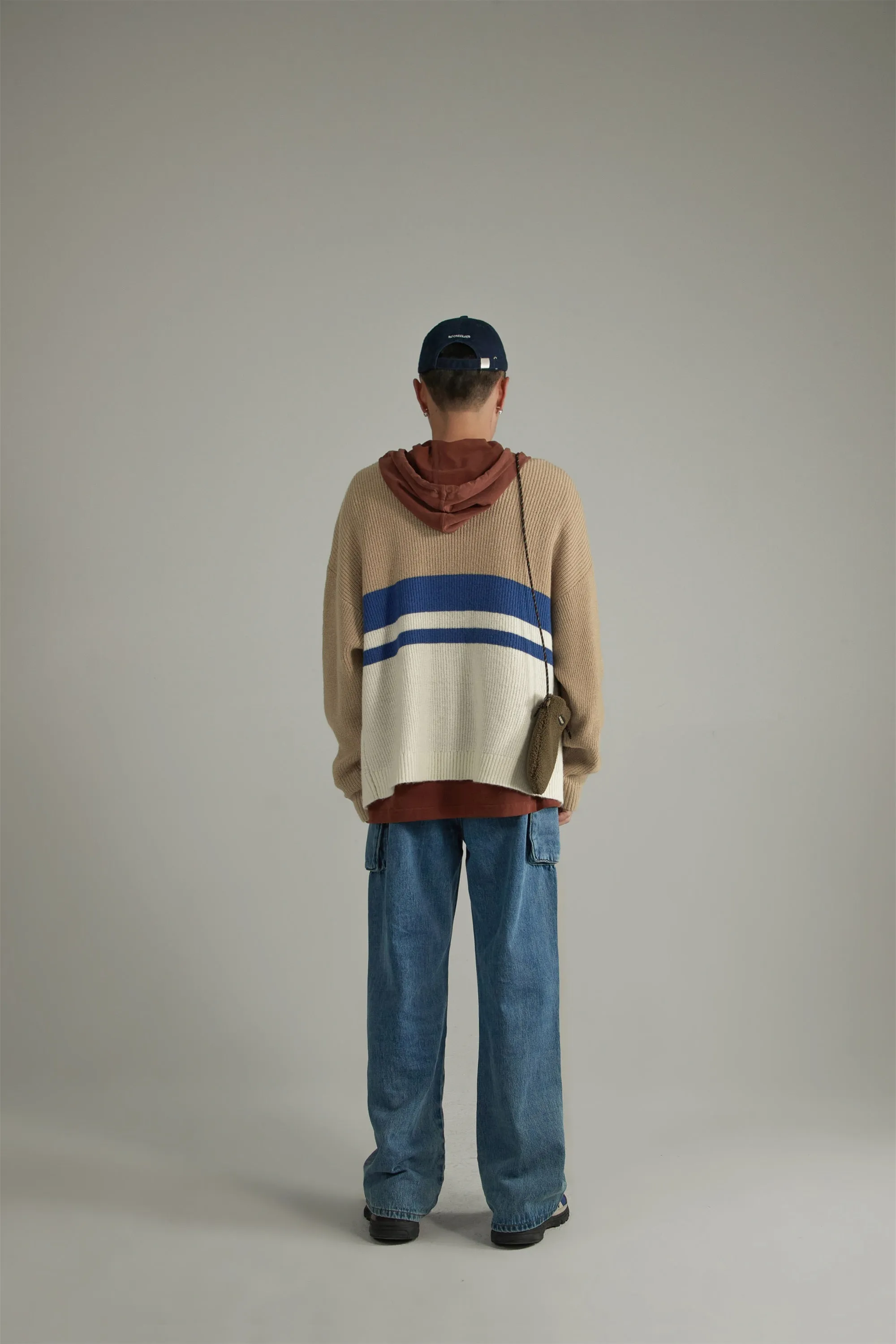 Contrast Stripes Knit Button Cardigan