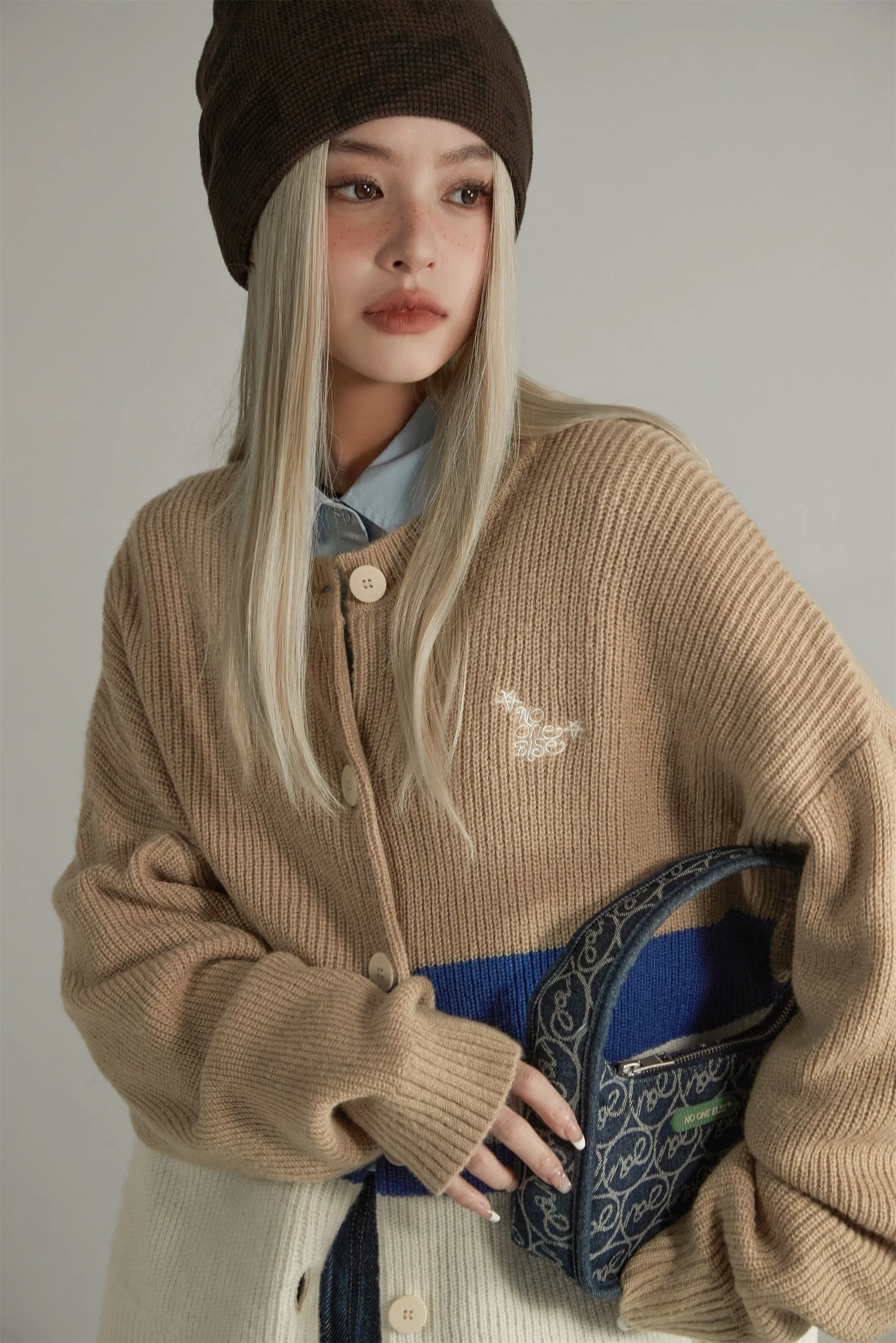 Contrast Stripes Knit Button Cardigan