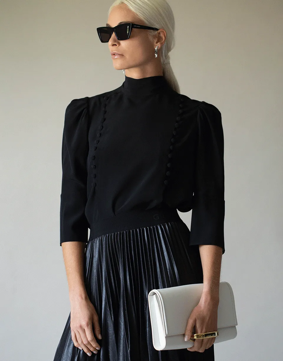 Crepe de Chine 3/4 Sleeve Buttoned Blouse