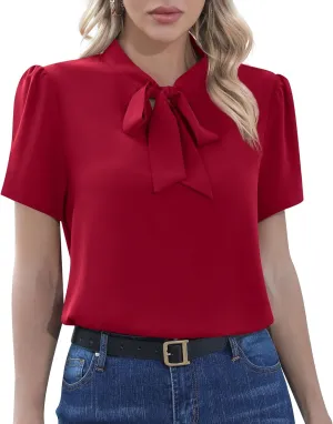 CZYINXIAN Womens Dressy Chiffon Blouse Business Work Casual Tie Neck Shirt Tops