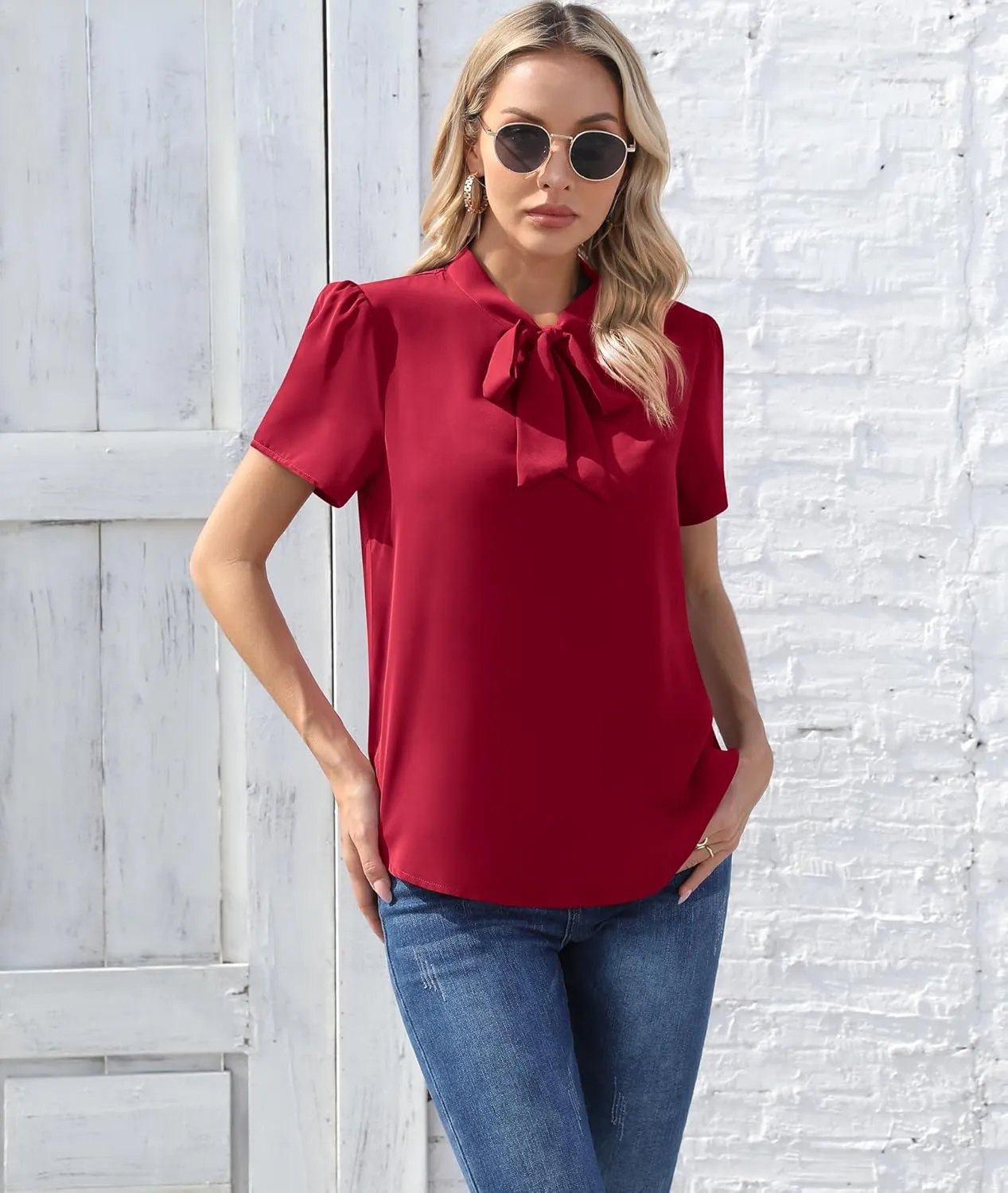 CZYINXIAN Womens Dressy Chiffon Blouse Business Work Casual Tie Neck Shirt Tops