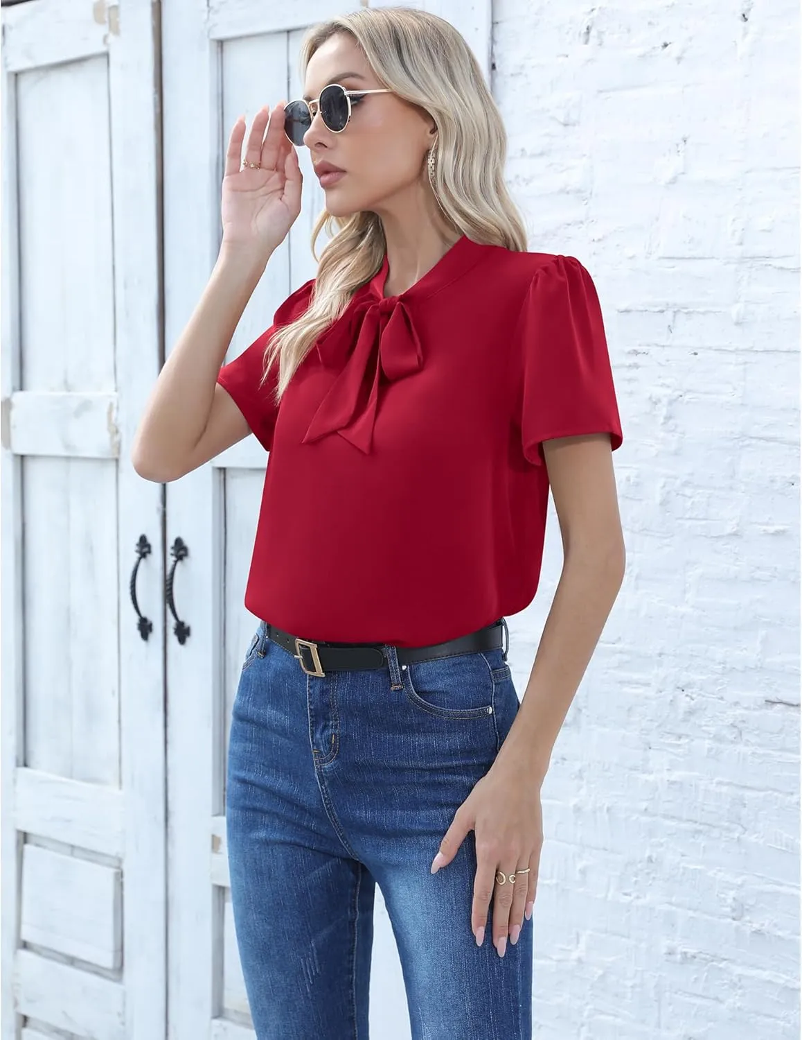 CZYINXIAN Womens Dressy Chiffon Blouse Business Work Casual Tie Neck Shirt Tops