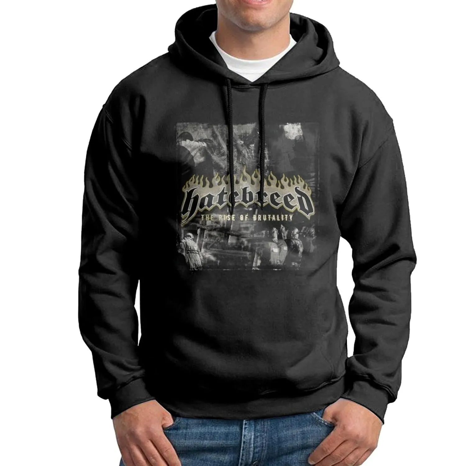 DHJANECT Men'S Long Sleeve Top, Hatebraeed The Rise Of Brutality Hooded Sweatshirt, Quick-Dry Hooded Sweat T Shirts, Drawstring Pullover Hoodie Outfits For Teen Mens Small Black
