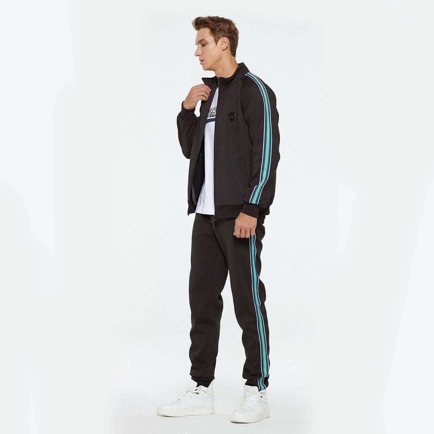 Fashion Sweatsuits for Men Loose Fit Soft Cotton Tracksuit Full Zip Jacket Cinch Bottom Jogger Pant with Pockets Drawstring