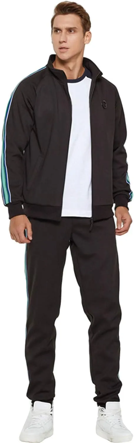 Fashion Sweatsuits for Men Loose Fit Soft Cotton Tracksuit Full Zip Jacket Cinch Bottom Jogger Pant with Pockets Drawstring
