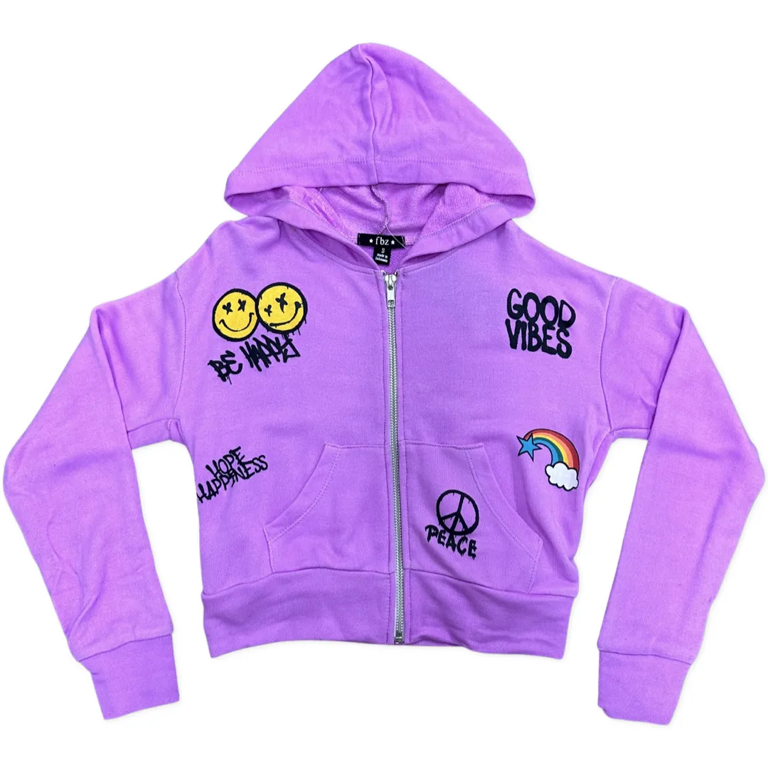 FBZ Neon Purple Good Vibes Zip Up Hoodie