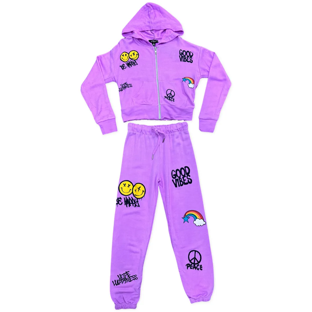 FBZ Neon Purple Good Vibes Zip Up Hoodie