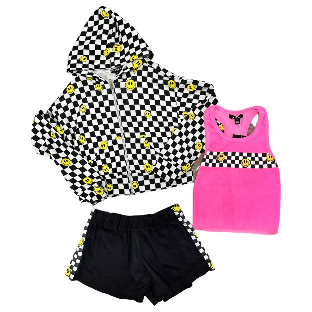 FBZ Smiley Check Zip Up Hoodie