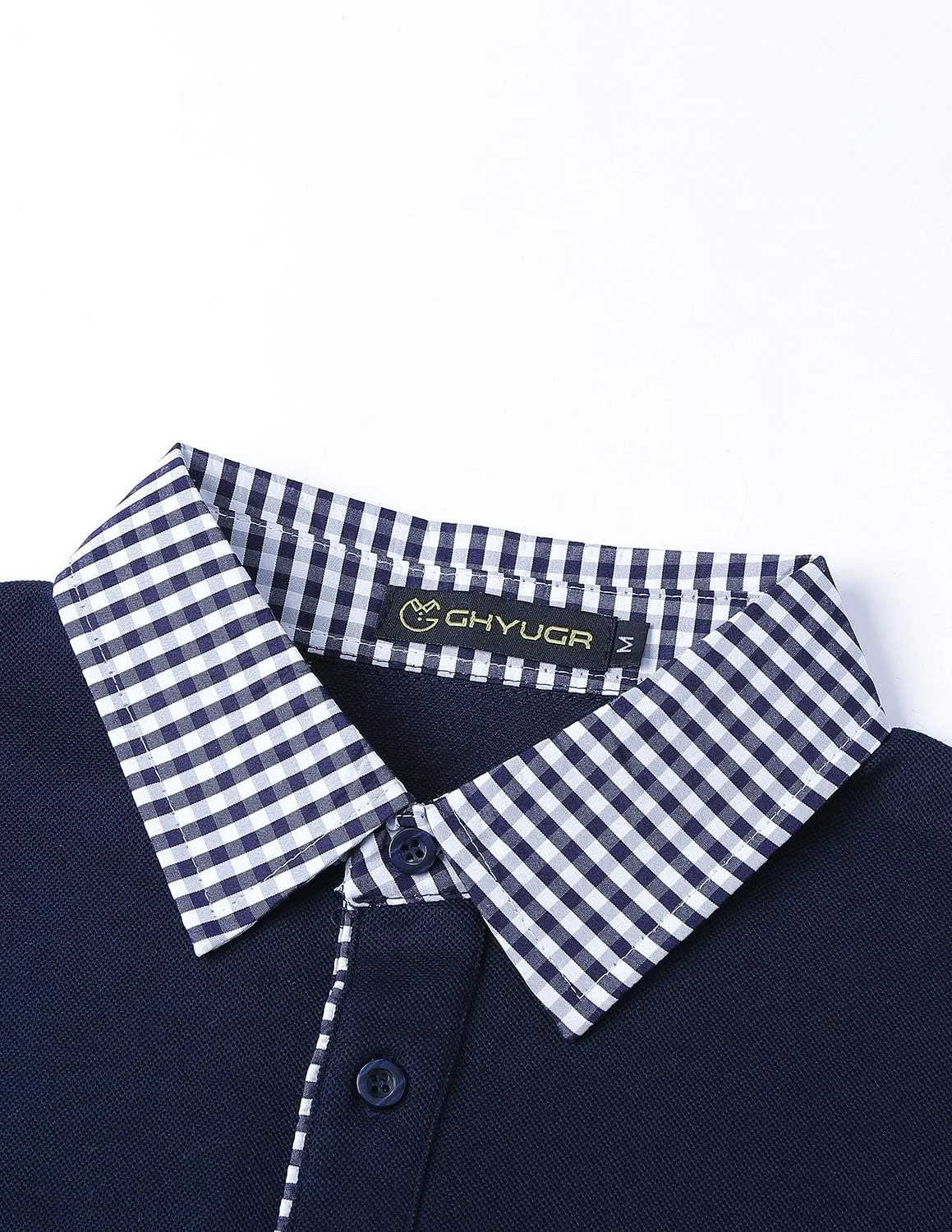 GHYUGR Men's Polo Shirts Short Sleeve Slim Fit Polo Casual Plaid Splice T-Shirts
