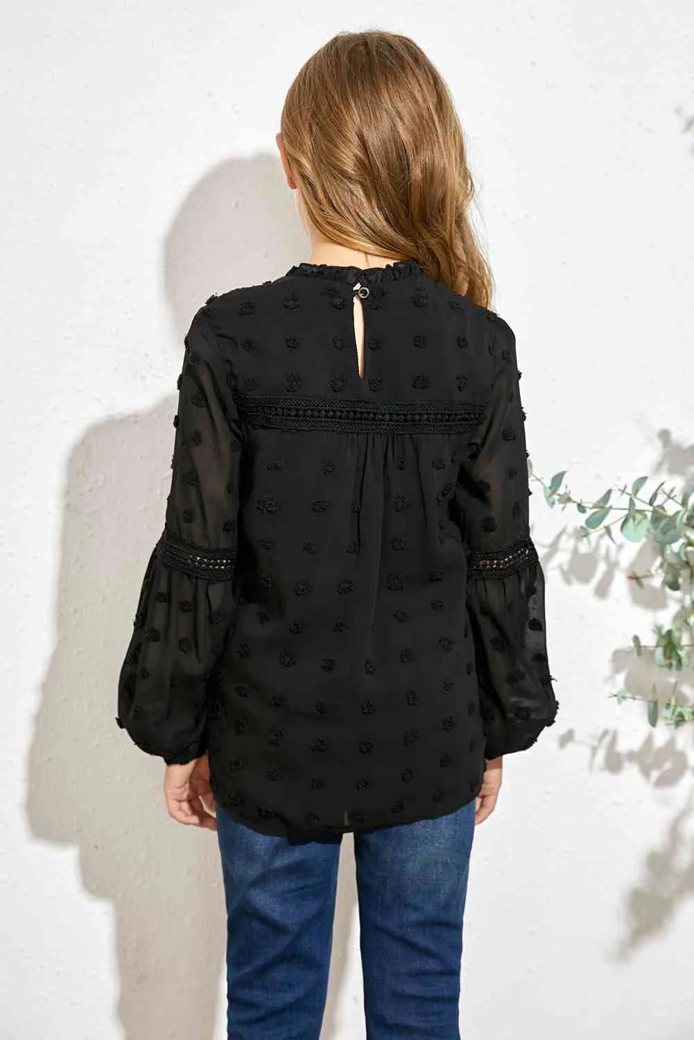 Girls Swiss Dot Spliced Lace Blouse