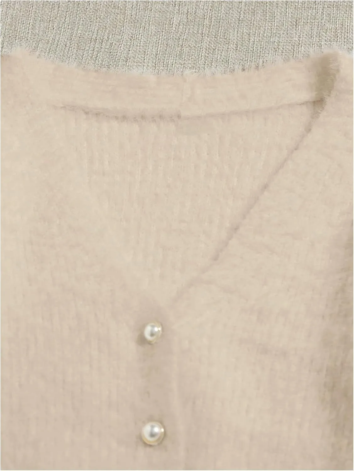 GORGLITTER Women's Open Front Cardigan Fuzzy Pearl Button Up Long Sleeve Crop Sweater Jackets Chunky Knit Cardigan