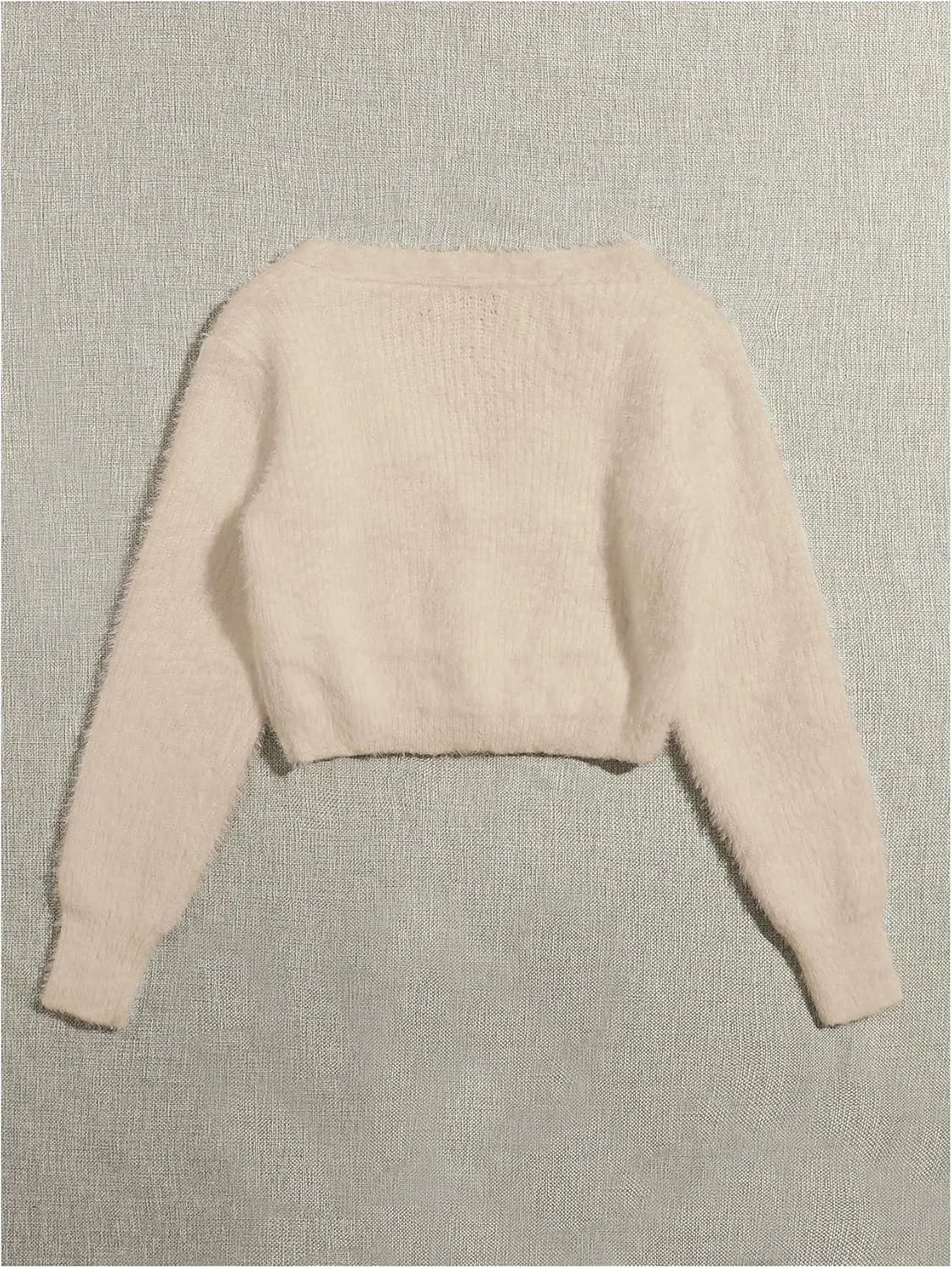 GORGLITTER Women's Open Front Cardigan Fuzzy Pearl Button Up Long Sleeve Crop Sweater Jackets Chunky Knit Cardigan