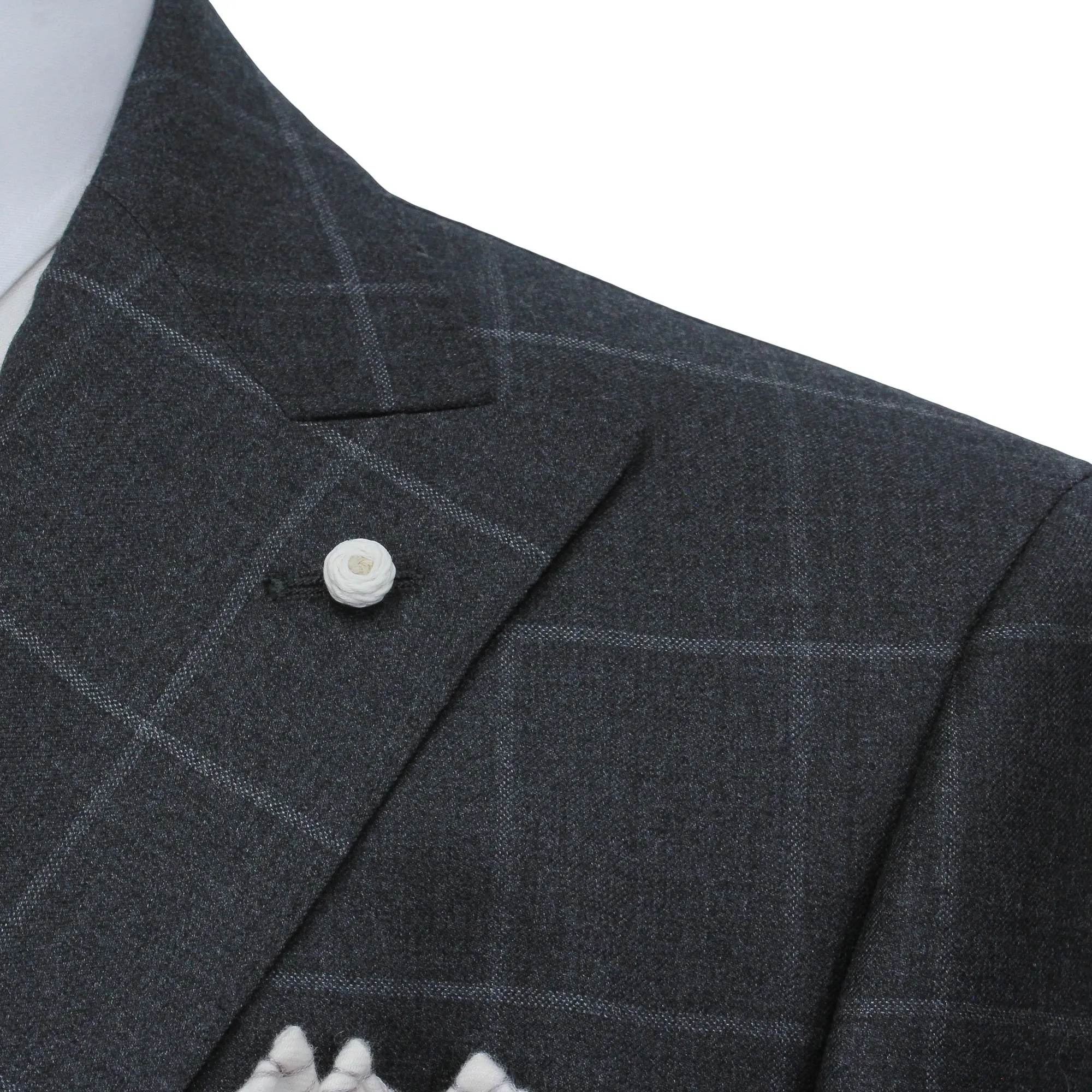 Gray Windowpane Wool Mantua Slim Fit Suit Peak Lapel - Luigi Bianchi