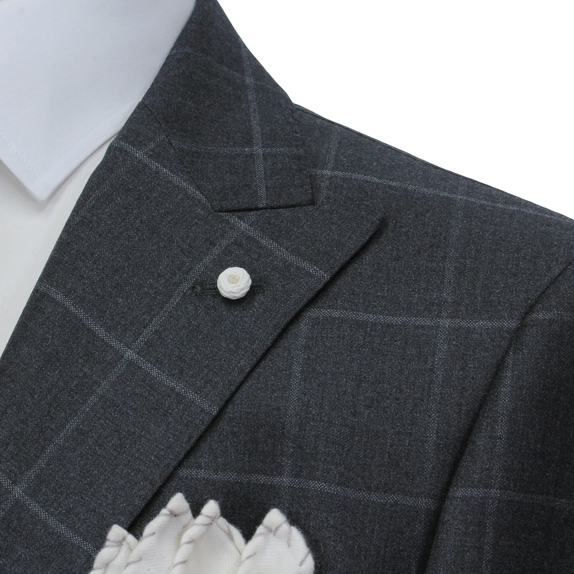 Gray Windowpane Wool Mantua Slim Fit Suit Peak Lapel - Luigi Bianchi