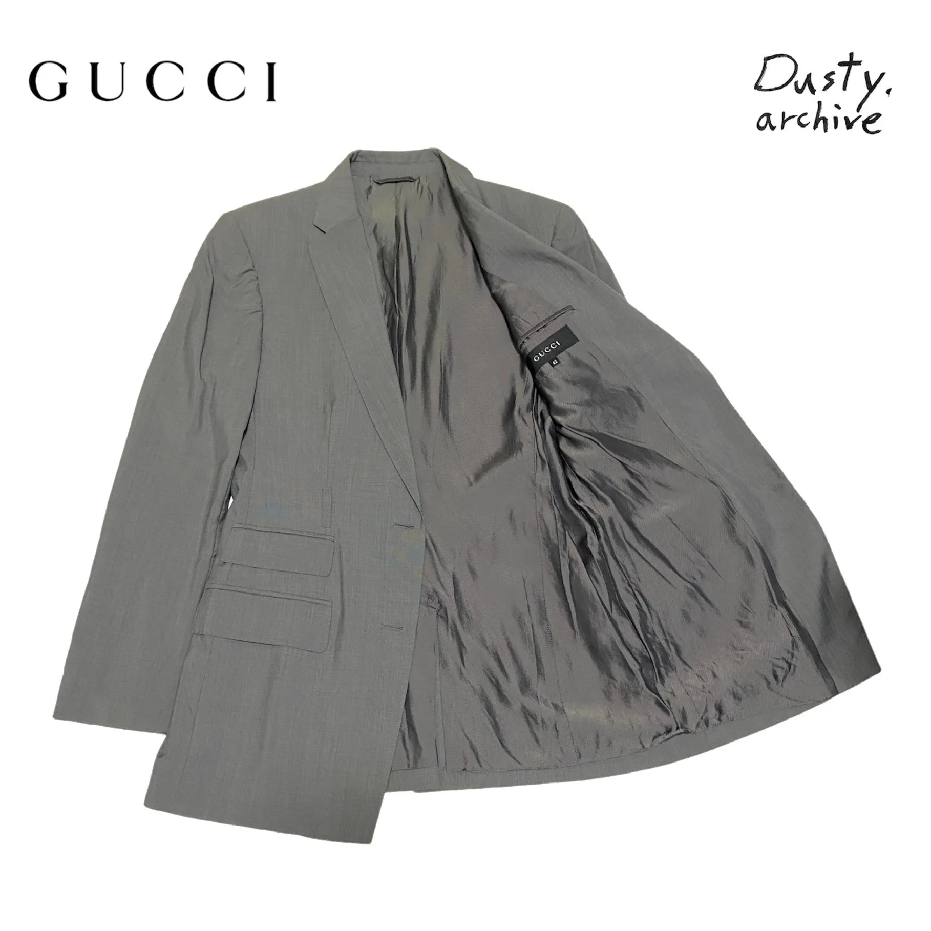 Gucci 1999 grey wool suit with belt holster 42