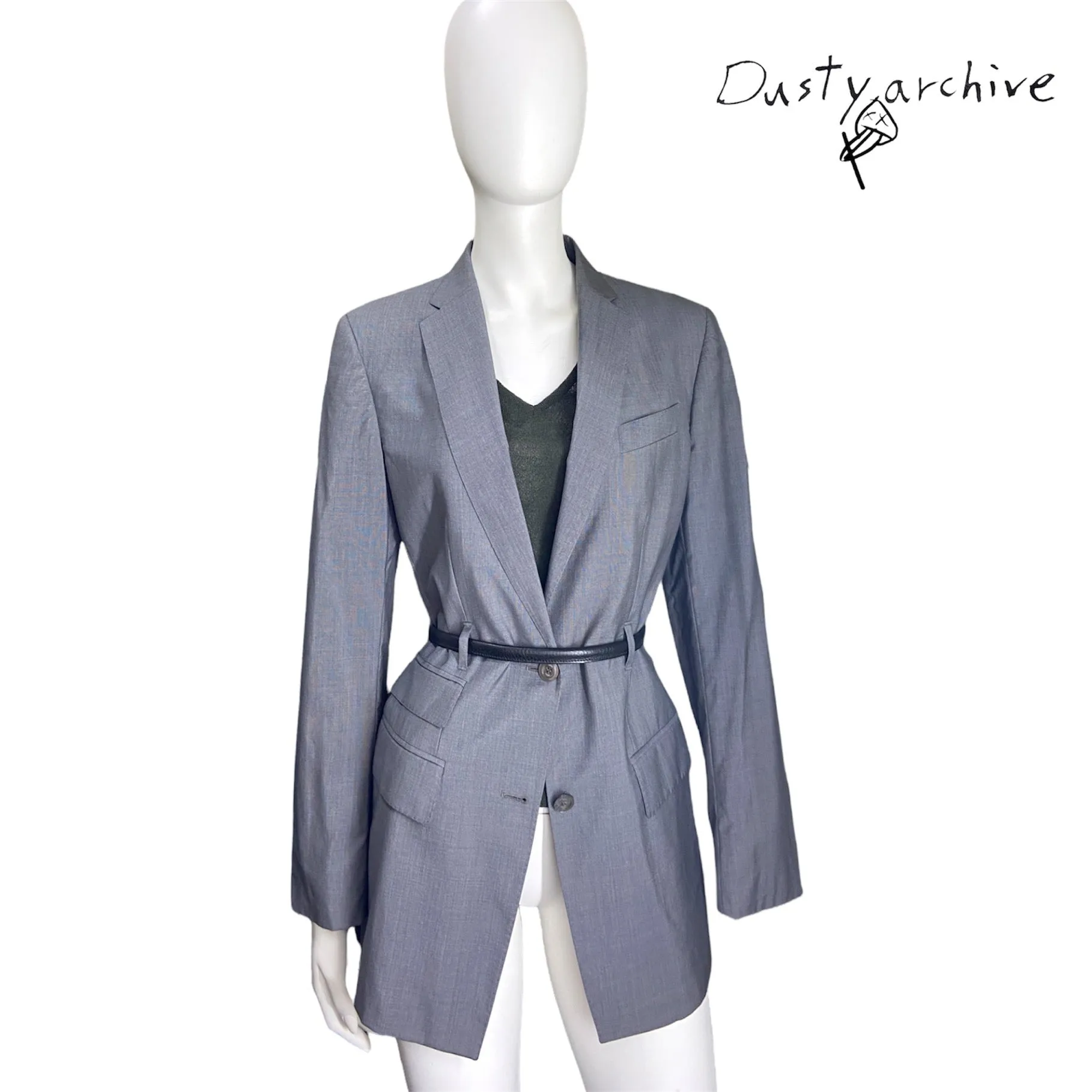Gucci 1999 grey wool suit with belt holster 42