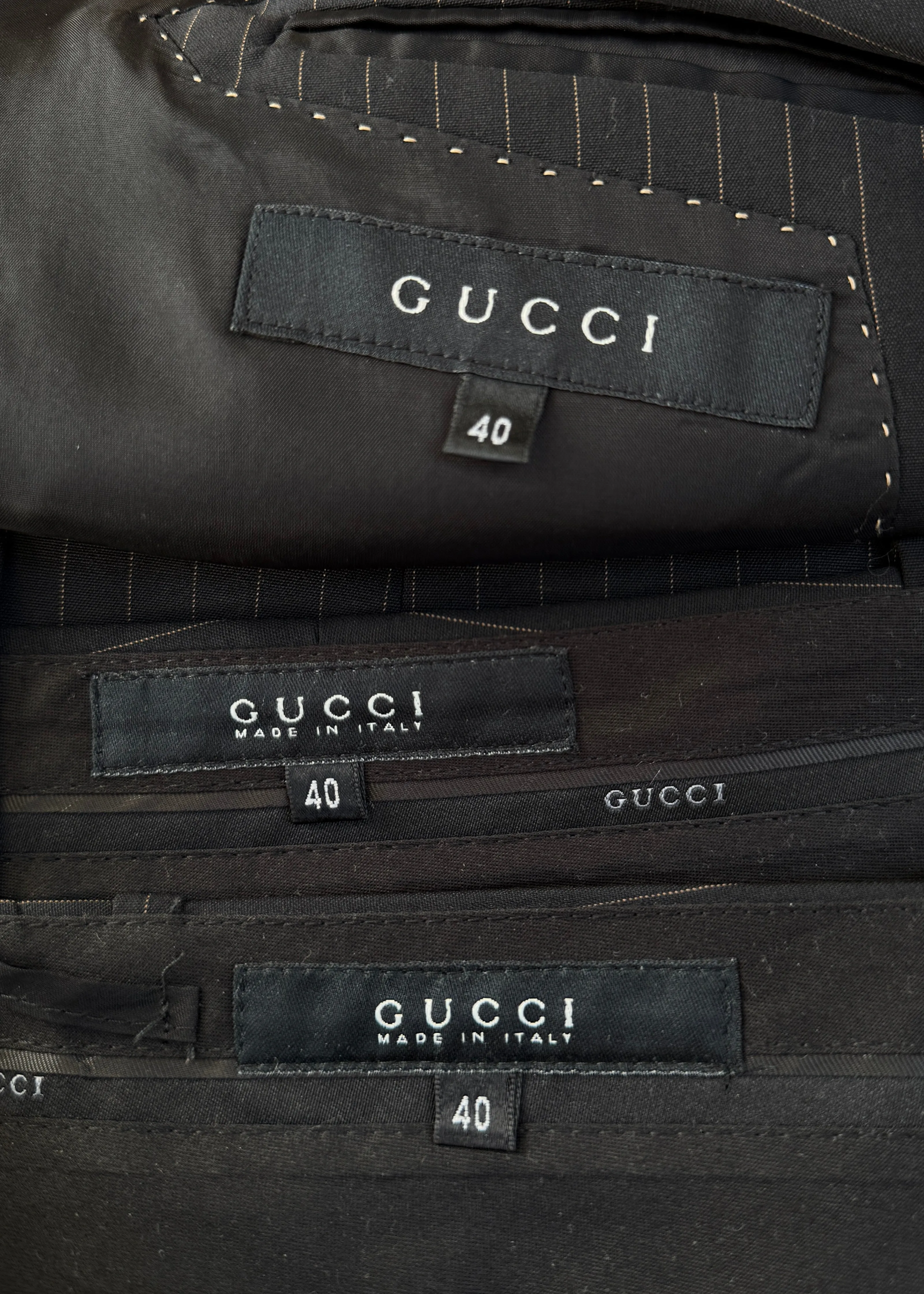 Gucci Fall 2002 Pinstripe Jacket, Pant & Skirt Suit Set
