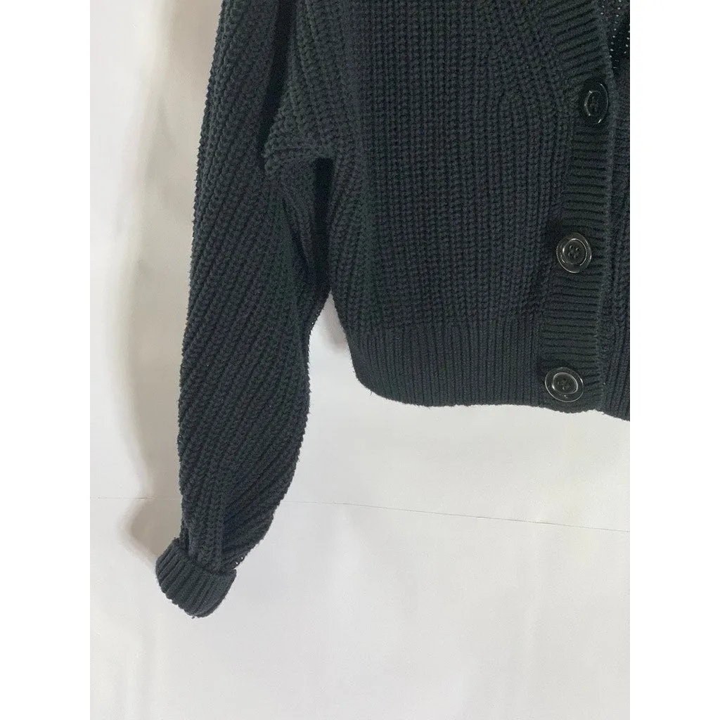 H&M Women's Black Rib Knit Three-Button V-Neck Cardigan SZ M