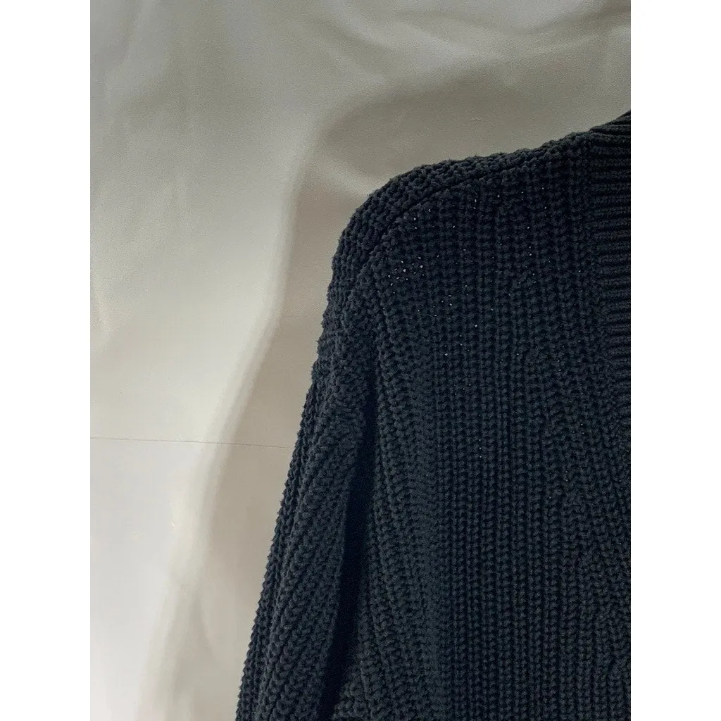 H&M Women's Black Rib Knit Three-Button V-Neck Cardigan SZ M