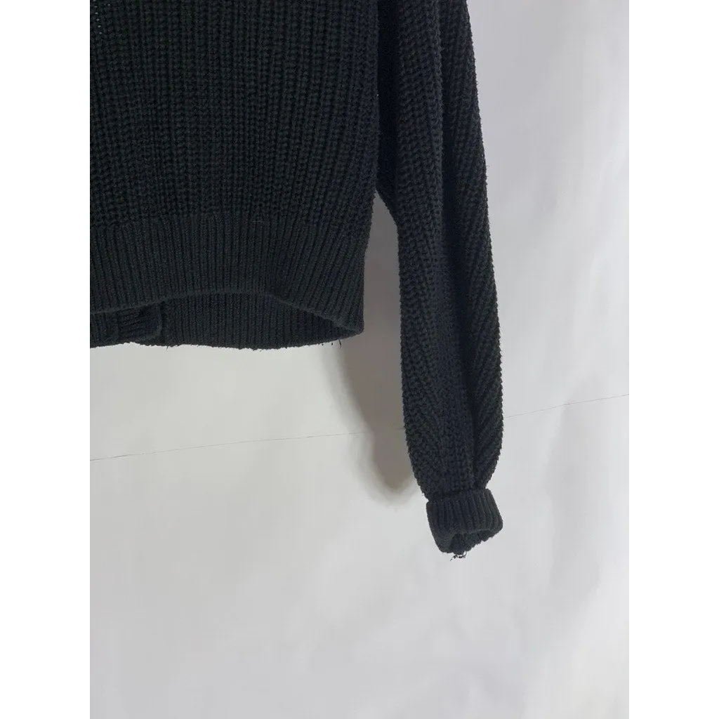 H&M Women's Black Rib Knit Three-Button V-Neck Cardigan SZ M