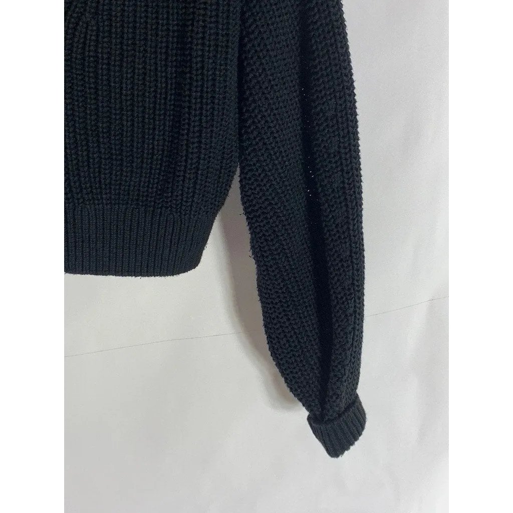 H&M Women's Black Rib Knit Three-Button V-Neck Cardigan SZ M