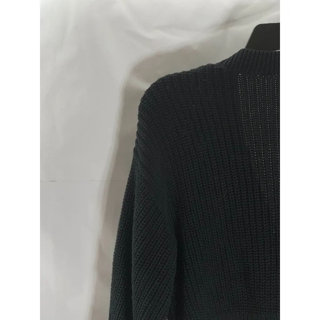 H&M Women's Black Rib Knit Three-Button V-Neck Cardigan SZ M