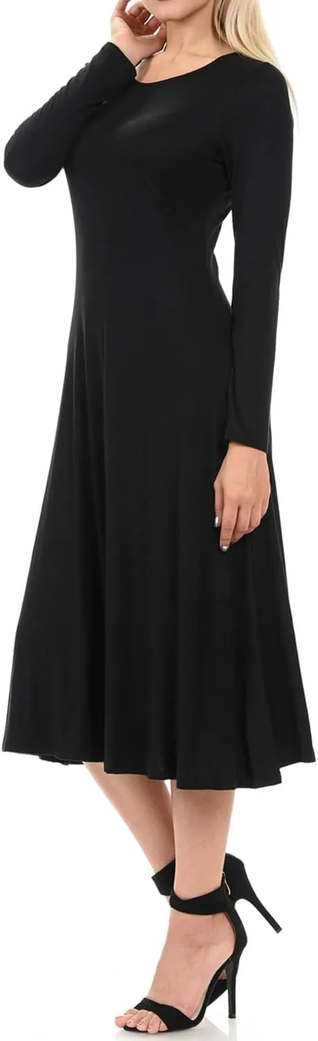 iconic luxe Women's Long Sleeve A-Line Fit and Flare Midi Dress Formal Casual