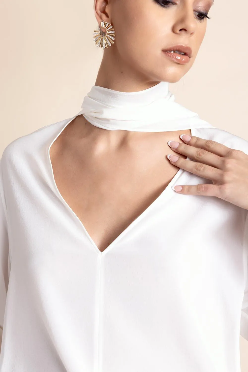 Lavaliere Deep V-Neck Blouse