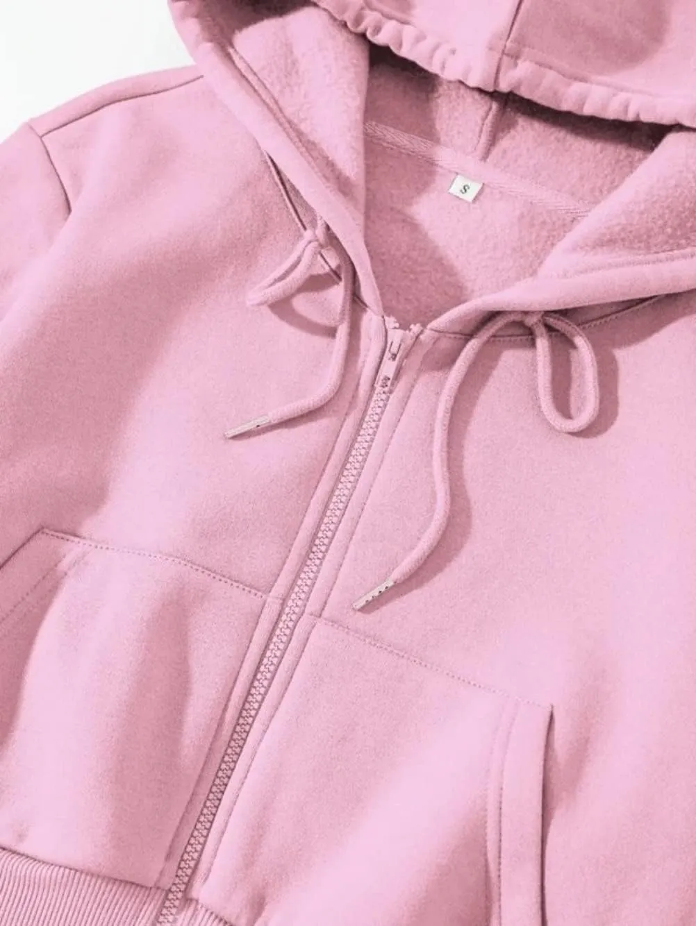 LOFAAC Women Fleece Full Zip Up Cropped Hoodie Sweatshirt 90s Long Sleeve Drawstring Hooded Crop Jacket Top with Pockets