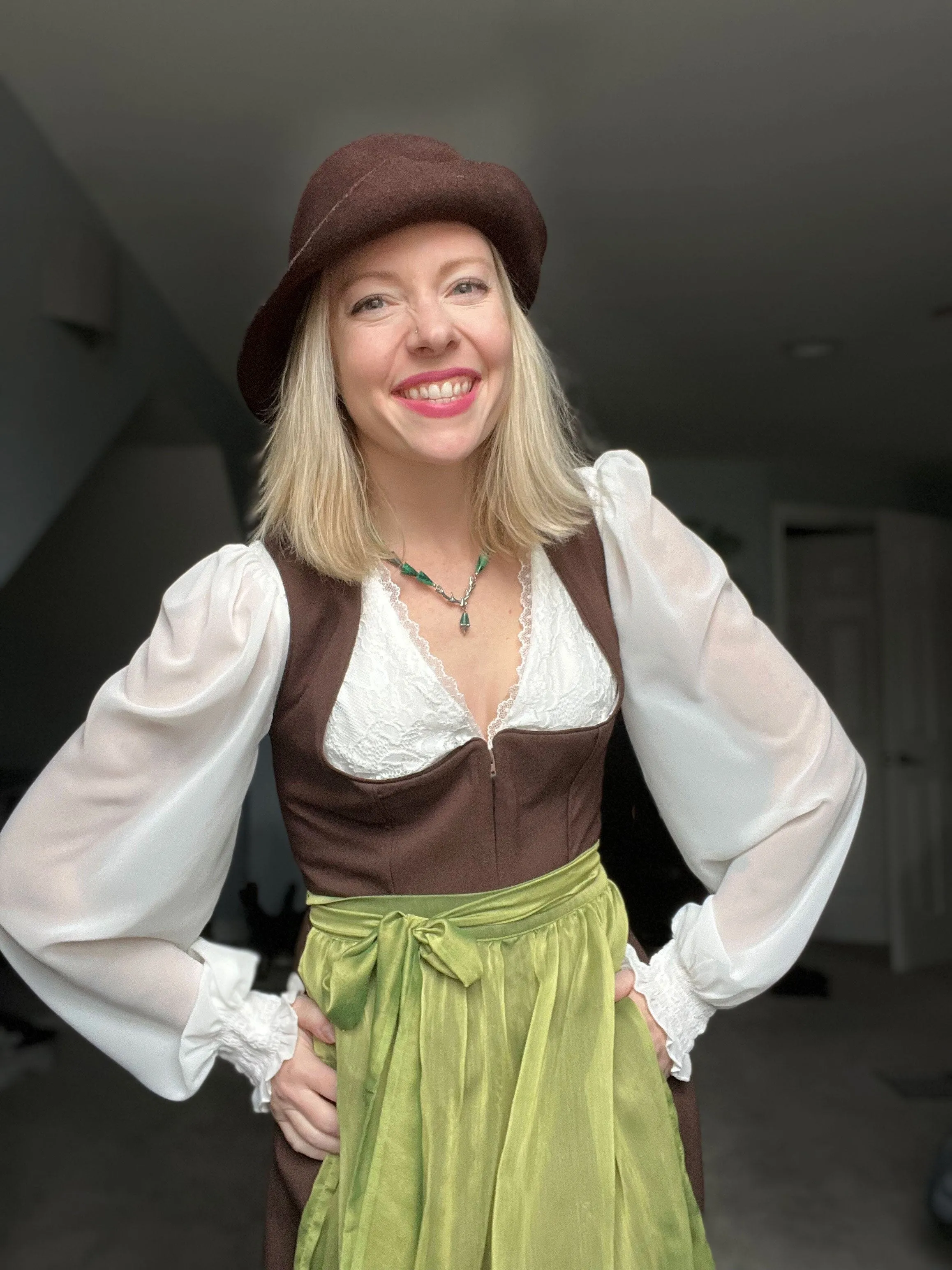 Long Puff-Sleeve Dirndl Blouse