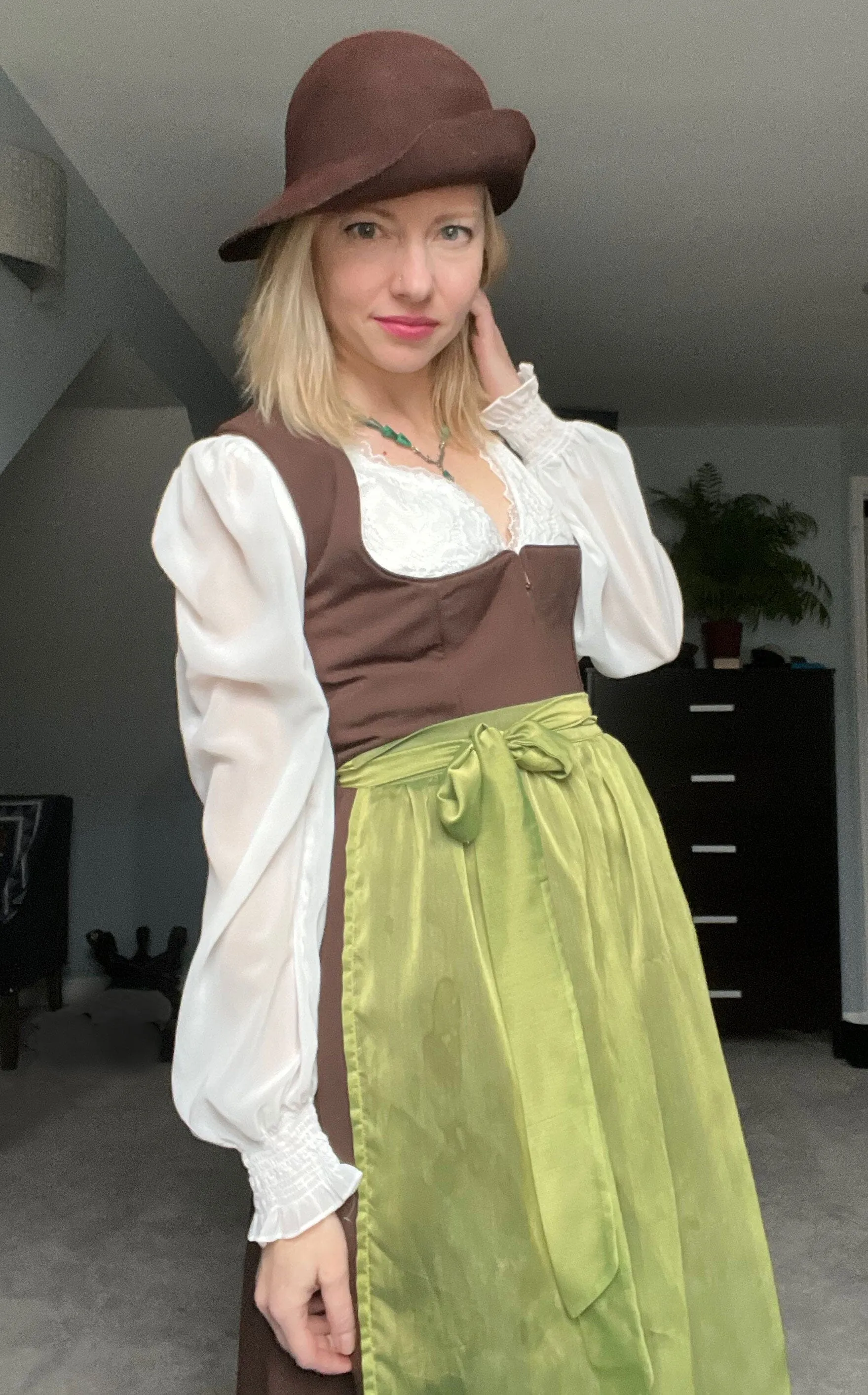 Long Puff-Sleeve Dirndl Blouse