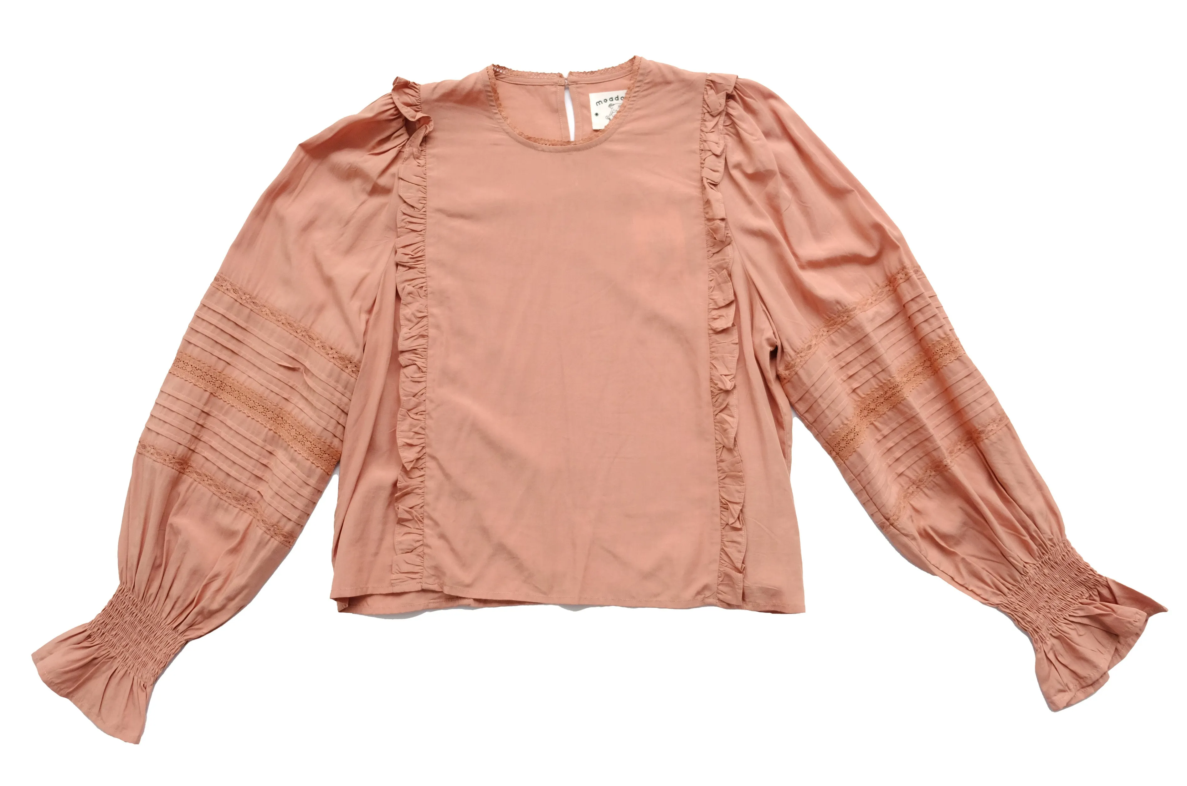 Meadows Dusky Pink Blouse with Frills and Lace, UK12