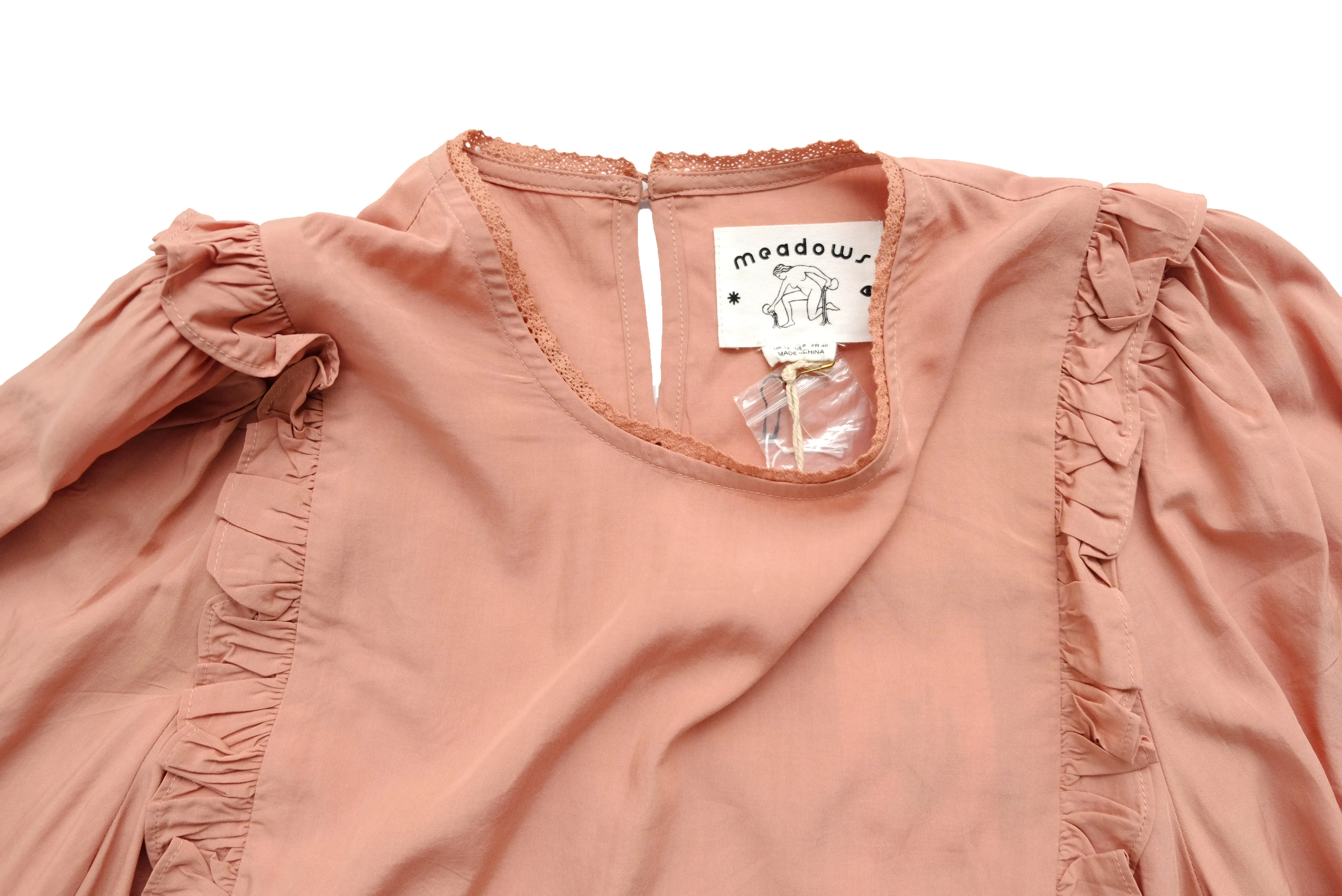 Meadows Dusky Pink Blouse with Frills and Lace, UK12