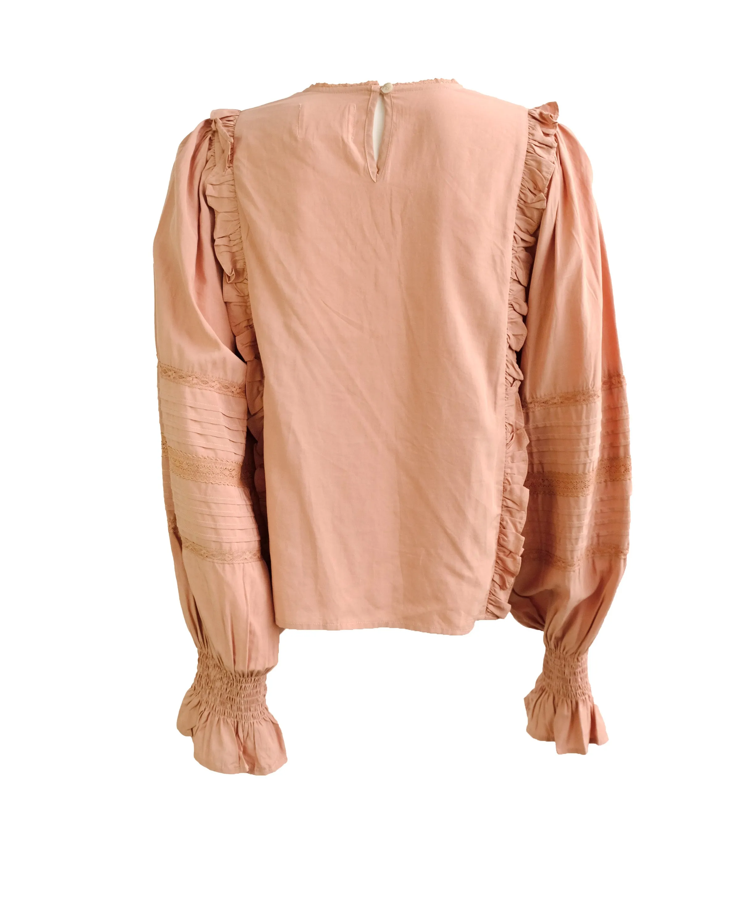 Meadows Dusky Pink Blouse with Frills and Lace, UK12