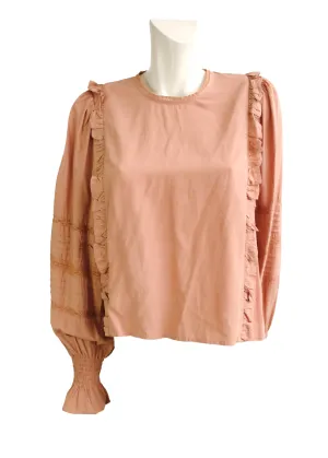 Meadows Dusky Pink Blouse with Frills and Lace, UK12