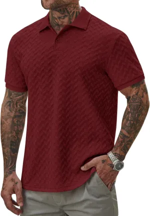 Men Textured Polo Shirts Casual Summer Short Sleeve Poloshirt (S-XXL)