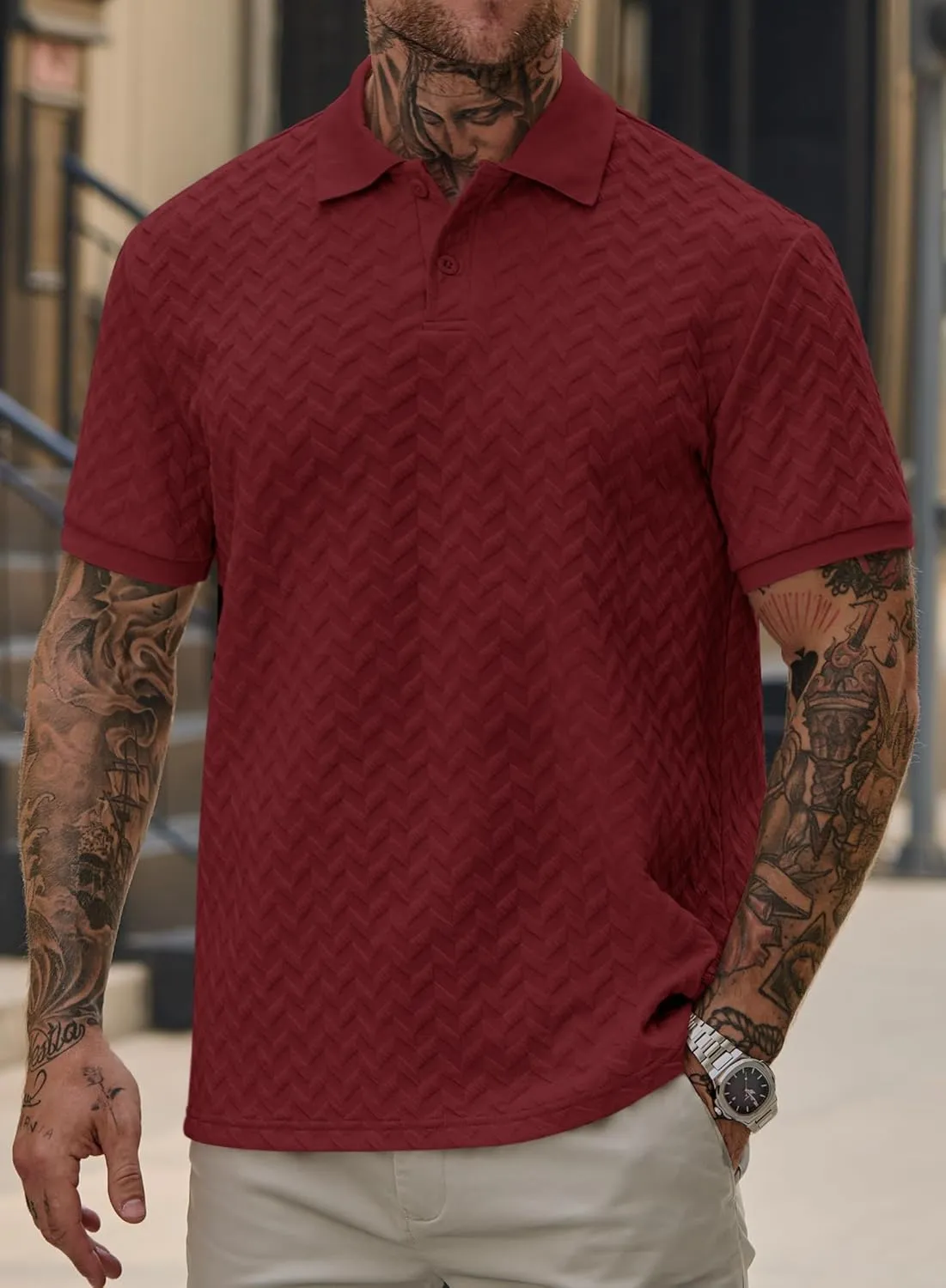Men Textured Polo Shirts Casual Summer Short Sleeve Poloshirt (S-XXL)