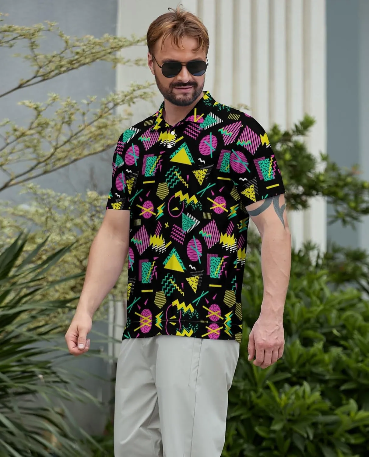 Men's Funny Golf Polo Shirts Short Sleeve Performance Golf Shirts Hawaiian Golf Polos for Summer