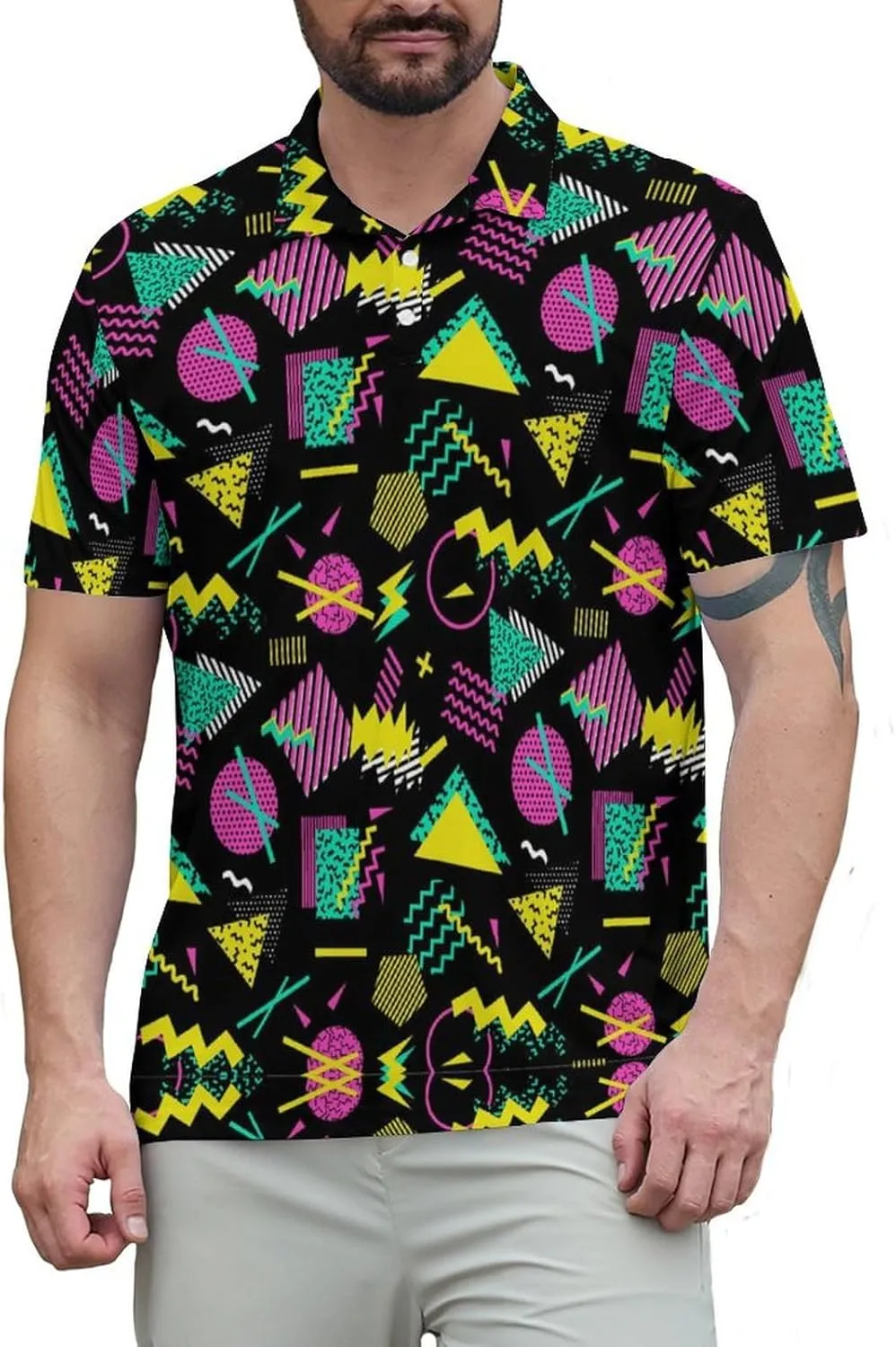 Men's Funny Golf Polo Shirts Short Sleeve Performance Golf Shirts Hawaiian Golf Polos for Summer