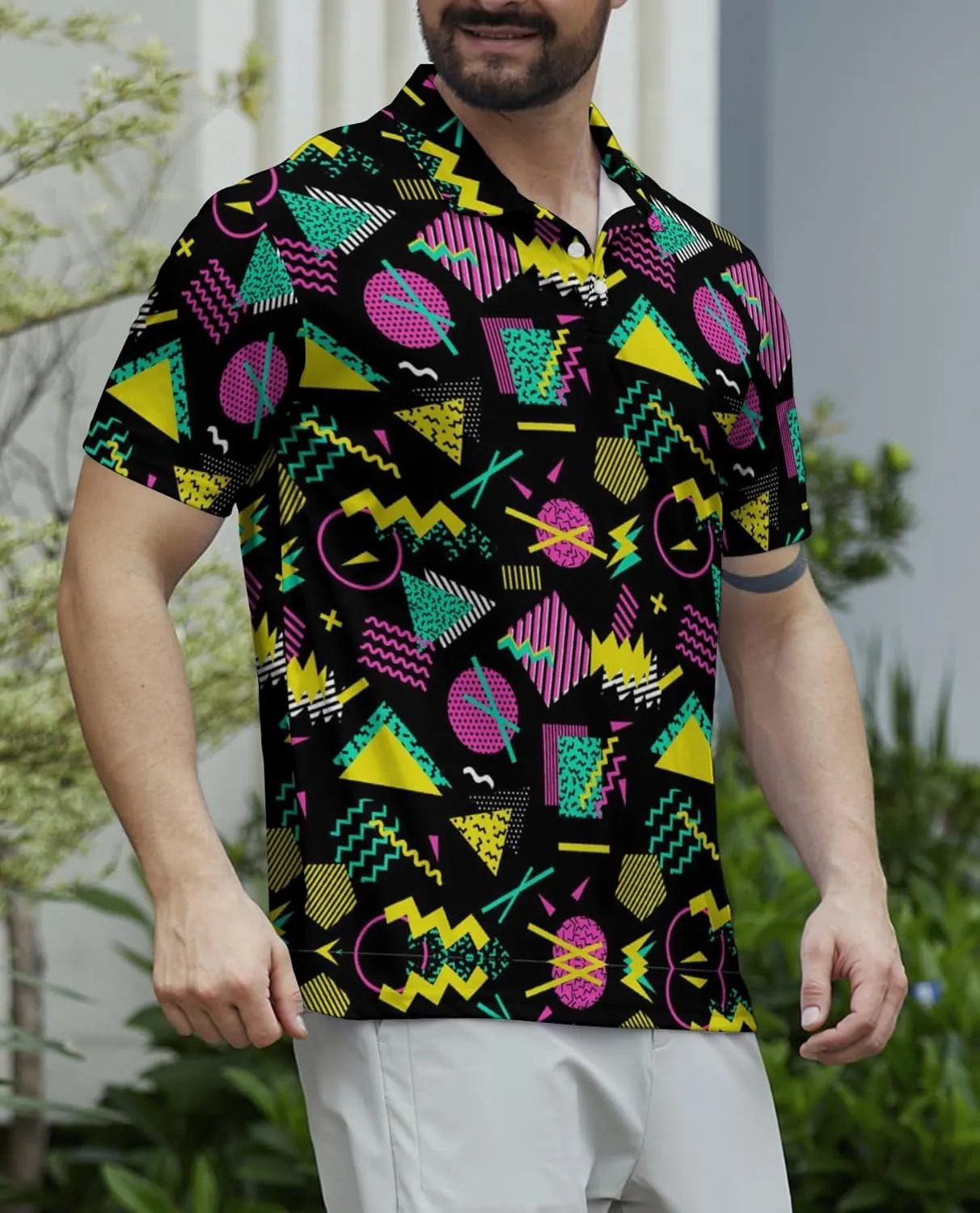 Men's Funny Golf Polo Shirts Short Sleeve Performance Golf Shirts Hawaiian Golf Polos for Summer