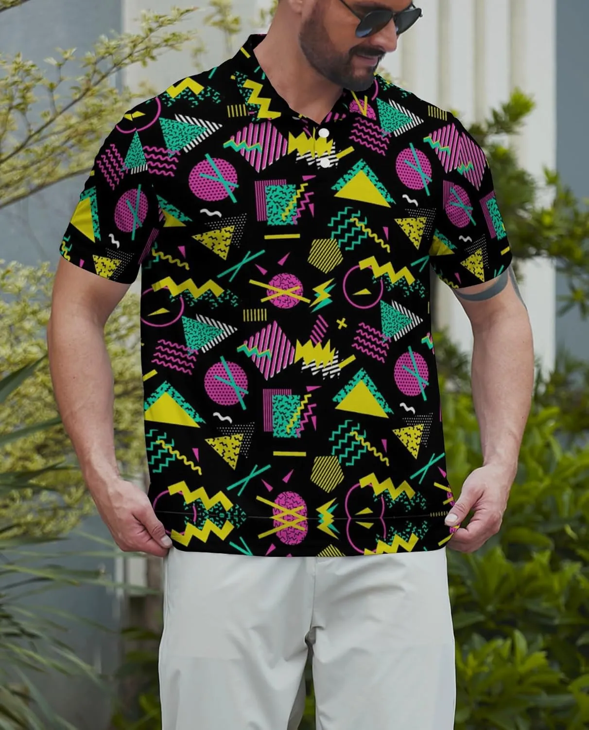Men's Funny Golf Polo Shirts Short Sleeve Performance Golf Shirts Hawaiian Golf Polos for Summer