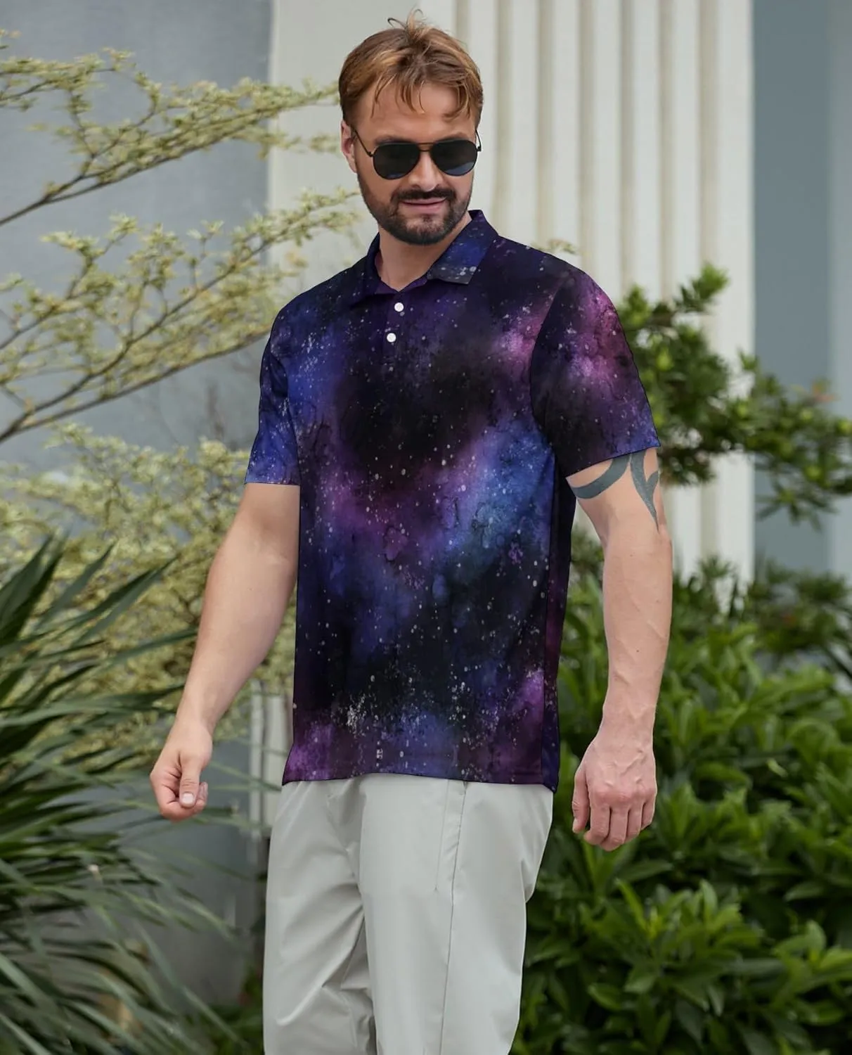 Men's Funny Golf Polo Shirts Short Sleeve Performance Golf Shirts Hawaiian Golf Polos for Summer