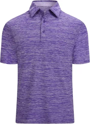 Mens Golf Polo Shirt Moisture Wicking Dry Fit Performance Athletic Short Sleeve Striped Golf Shirts for Men