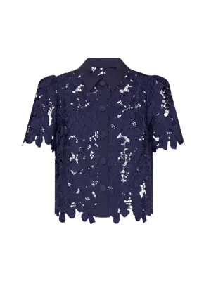 Milly Addison Roja Lace Top in Navy