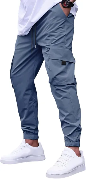 Miniml Cargo Jogger Fit, Miniml Elastic Waist Cargo Pant Jogger, Mens Casual Lightweight Pants with Pockets